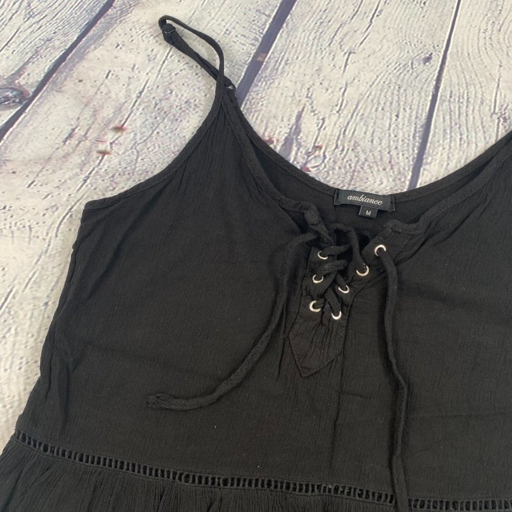 Ambiance Lace Up Front Strappy Black Crop Top - Picture 3 of 5